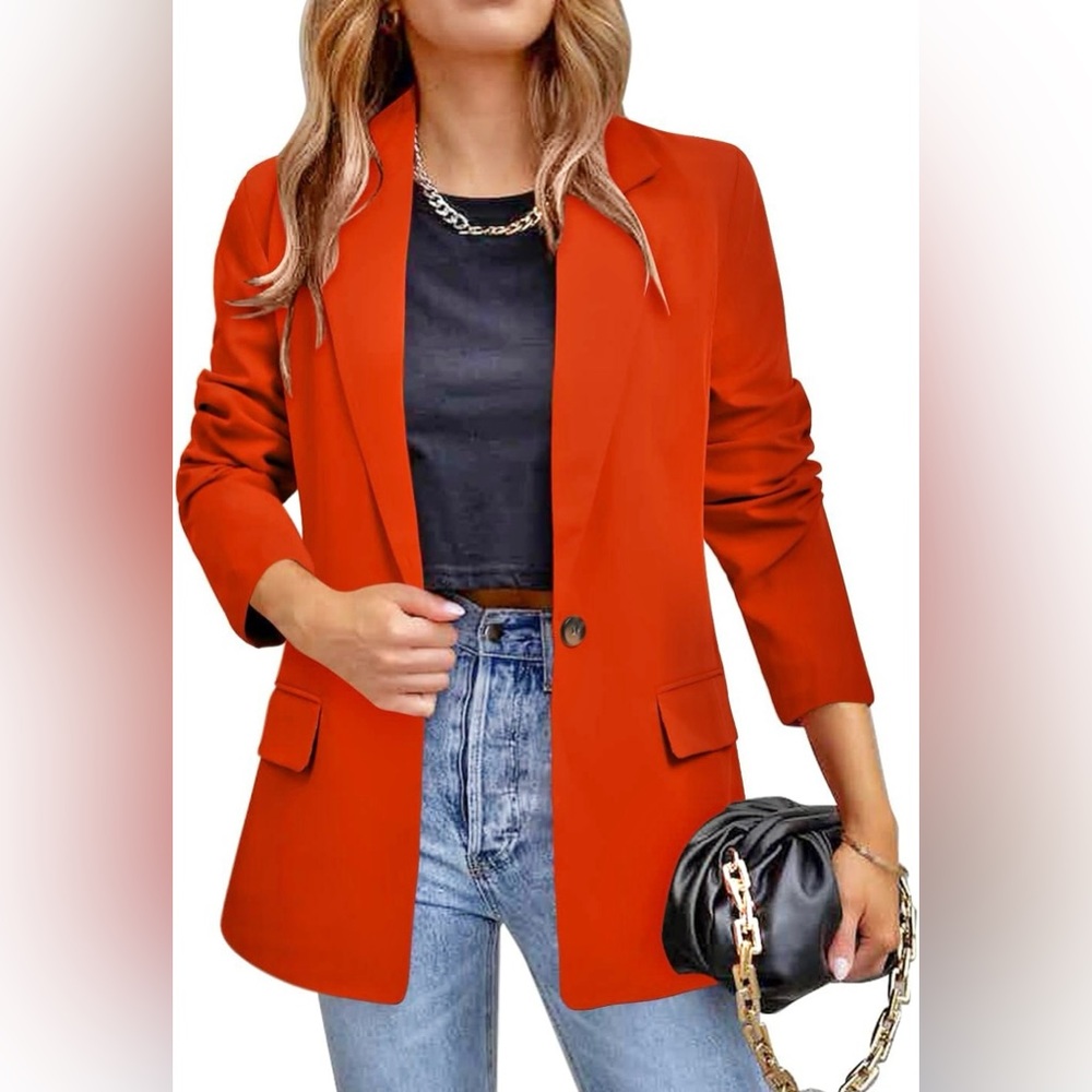 NEW• Women Long Sleeve Open Front Blazer/Jacket,Orange-leopard Lining, 3XL